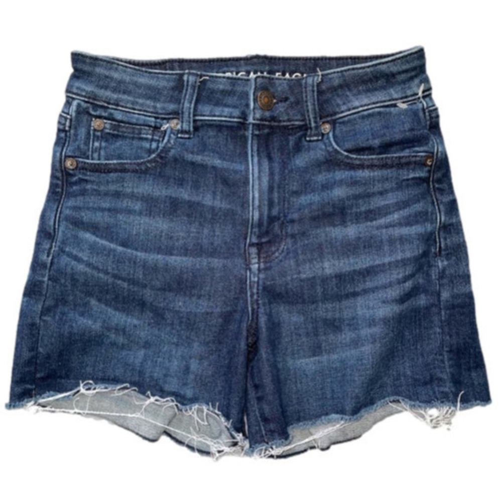 American Eagle Outfitters Super Hi Rise Shortie Raw Hem Denim Jean Shorts size 4